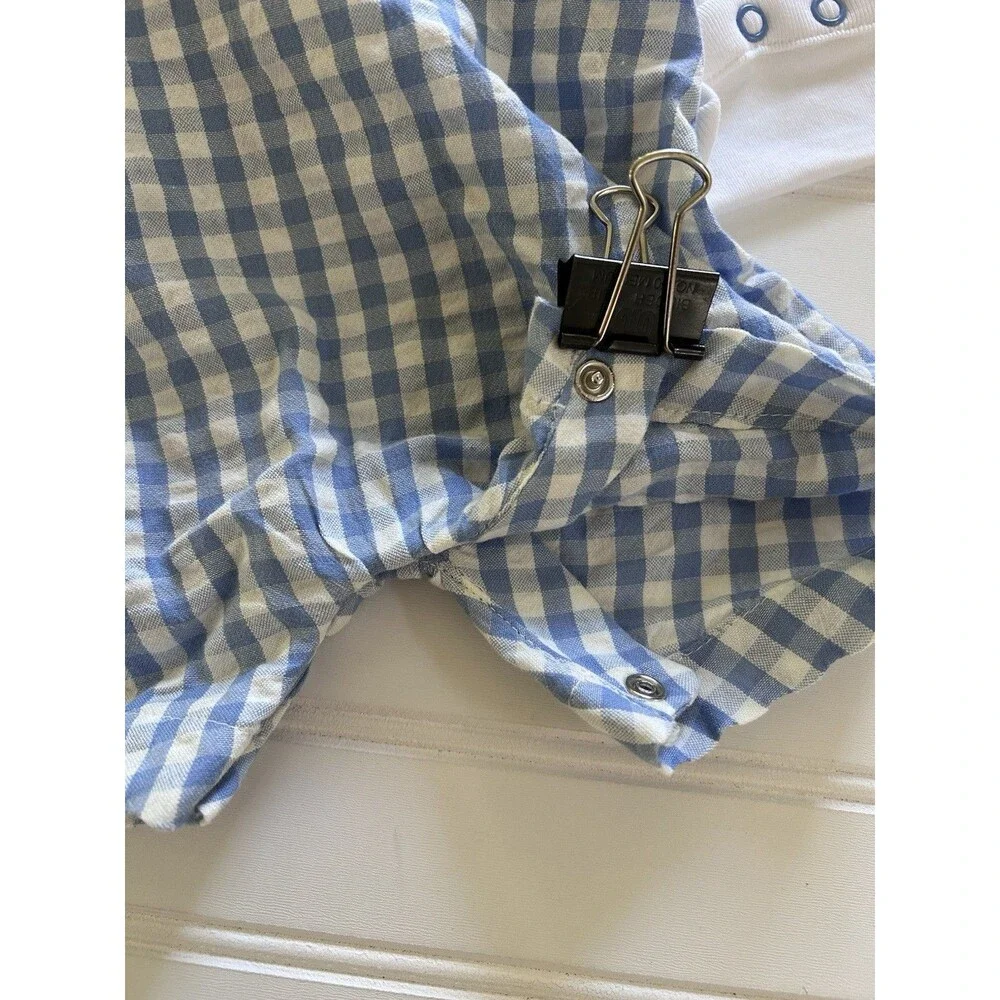 Next Baby Boy Blue Gingham Romper & Bodysuit Set 3-6 Months NWT Boutique